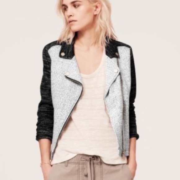LOFT Lou & Grey Shadowbox Moto Jacket Black Gray Size Small Boho Layering Spring - Picture 1 of 10